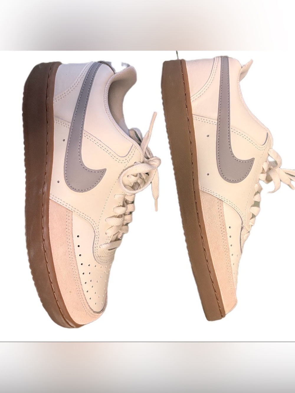 Nike Men’s Low-Top Sneakers in White, Light Gray and Gum